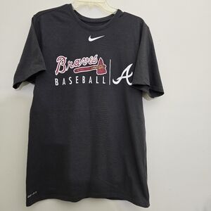 Nike size Large ATLANTA BRAVES Short Sleeve Dri Fit Athletic Cut Tee Dark Gray
